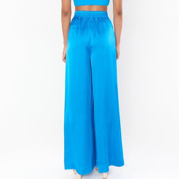 NWOT Show Me Your Mumu Irwin Blue Luxe Satin Wide Leg Pants Women's Small S - Picture 2 of 10